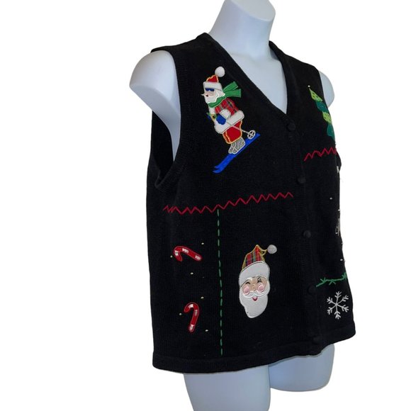 Vtg Bechamel Plus Size Cardigan Sweater Vest Womens 1X Christmas Santa Holiday - Picture 4 of 12